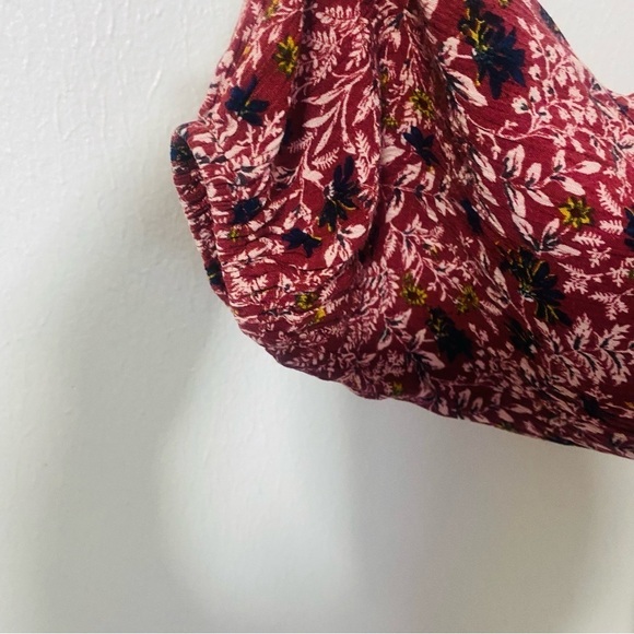 Knox Rose Peasant Top Balloon Sleeves Burgundy Multi Color Floral Print Large - Picture 3 of 9